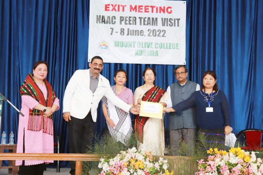 The NAAC peer team handing over its report at the Mount Olive College, Kohima during the exit meeting on June 8.
